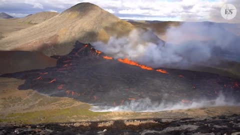 Incredible footage shows magma spewing out of Iceland volcano