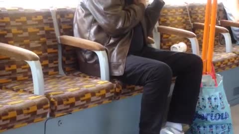 Man shaves mustache on bus ride