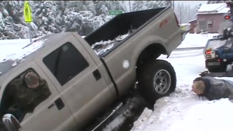 Crashed truck in drainage ditch