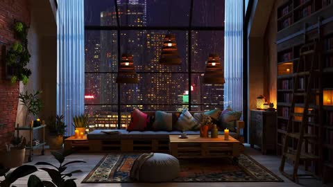 New York Apartment | Rain on Window | Cozy Reading Nook Ambience