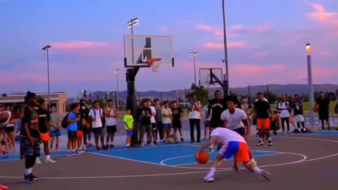 Street basketball at sunset