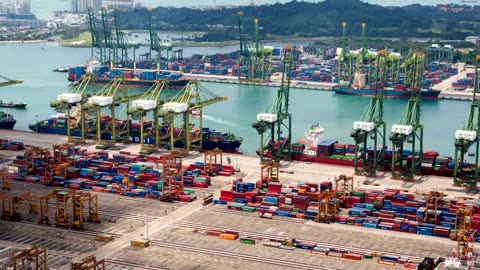 Singapore trading port and crane time lapse