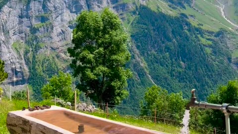 The beautiful mountain scenery in Gimmelwald village