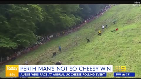 Aussie Dylan Twiss has won the annual Gloucester Cheese Rolling event