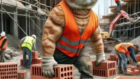 Cat working as a construction worker