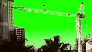 Green Screen Crane Construction Men walk on Crane Boom Point