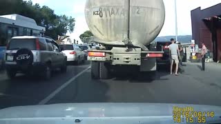 Car Caught in Traffic During Getaway
