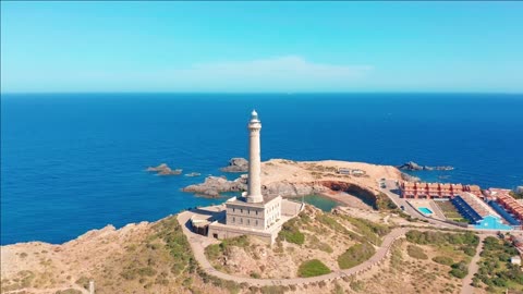 aerial video of the faro cabo de palos lighthouse spain