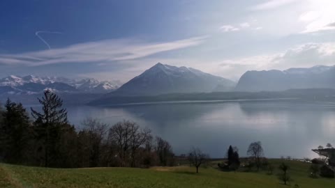 View on Buetiful Lake in Switzerland with Alps