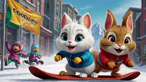 Cute Rabbits as Skier