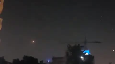 Iron Dome interceptions seen over central Israel following a Hamas rocket barrage
