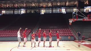 Basketball team makes seven baskets in a row