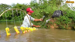 Believe This Fishing_ New Fishing Technique Trap Using 10 Bottles & 10 Hooks To Catch Alot Of Fish