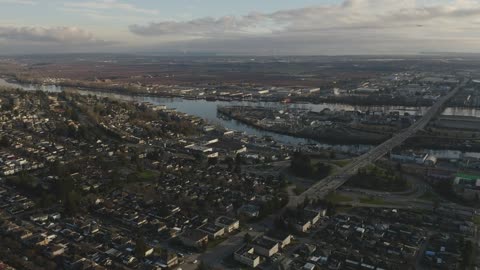 City from above overlooking the horizon