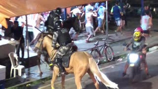Sports Fans Chased Away by Police on Horseback