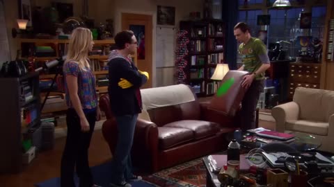 Penny accidentally shoots Sheldon's beloved sofa cushion with a paintball gun - The Big Bang Theory