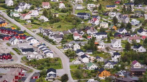 streets and houses in the fishing town of ballstad lofoten islands norway