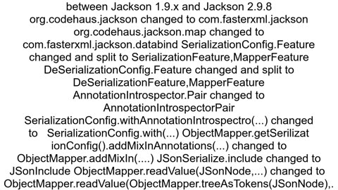 Upgrade of Jackson from orgcodehausjackson to comfasterxmljackson version 1913 gt 298