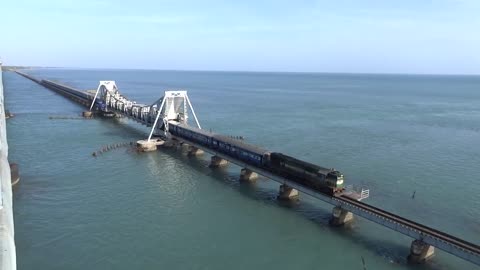 India - Rameshwaram - A Unique Scenic place where train crosses the bridge constructed in Sea.