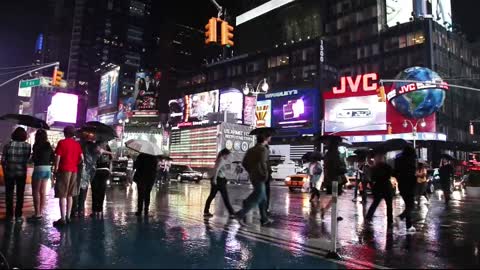 Times Square during a rainy night