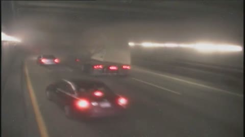 Camera captures the moment a truck's load hits tunnel ceiling in Boston
