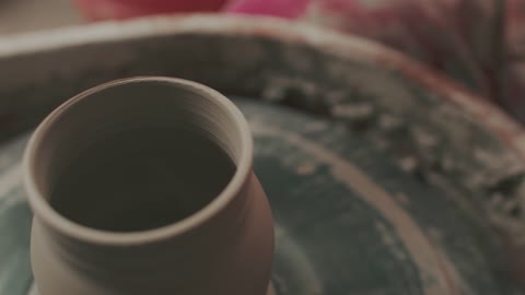 Close-Up View of a Spinning Clay Pot