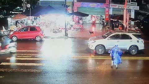 Motorcycle Sent Flying After Stopping at Red Light