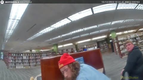 Bodycam and surveillance video shows Kenosha police officer tackling theft suspect inside library