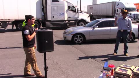 Trucker speaks at the Freedom Convoy in North Little Rock