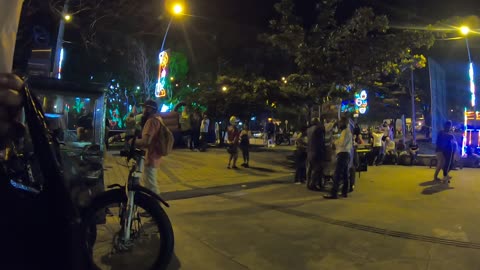 Christmas lights and people having fun in Doce de Octubre, Medellin, Colombia