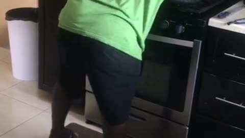 Caught off guard dancing while cooking