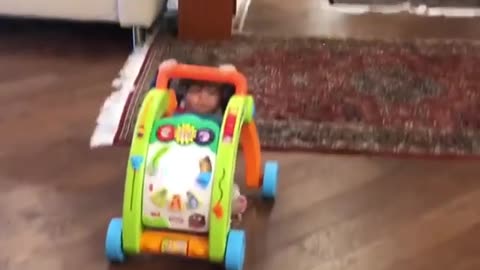 Collab copyright protection - baby boy pushes cart falls on him