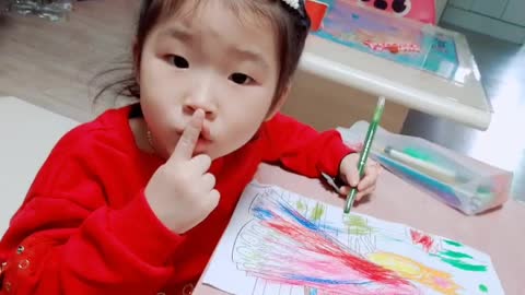 4 year old kid playing coloring Disturbing mom