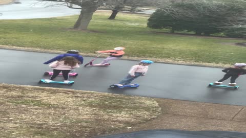 Group of Girls Hoverboard in Unison