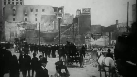 This video shows the aftermath of the San Francisco earthquake from April 18 1906,