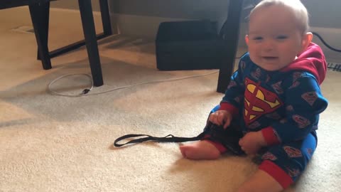 WARNING - Contagious laughter! Baby In Superman onesie laughing hilariously at dad