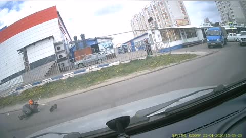 Road Worker Clipped by Careless Driver