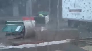 Man Stuck in Porta Potty Tips During a Storm