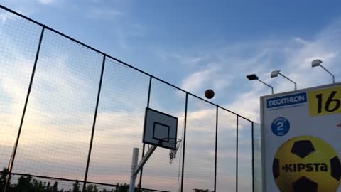 Epic basketball trick shot in slow motion