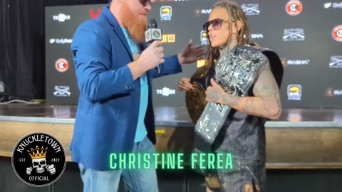 Christine Ferea Bare Knuckle FC Champion Receives Inaugural People's Champ Belt at BKFC56 Media Weigh-Ins