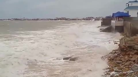 Scary and terrifying waves hitting shores of hawksbay beach, Karachi yesterday.