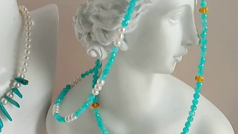 Natural turquoise pearl beads handmade necklace full strand 16inch 20231114-04-08