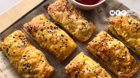 Delicious Chicken and Cheese Puff Pastry Rolls Recipe | Easy & Tasty Homemade Chicken creamy Patties