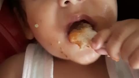 Cute Indian Little Girl Eat Chicken First Time