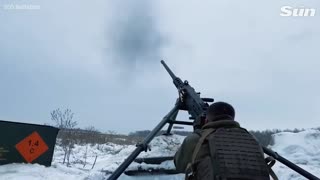 Ukrainian troops fire mortars and machine guns at Russian aerial targets