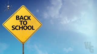 Back to School Road Sign Blue Skies 4K Loop