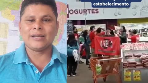 Tem algo de muito estranho nessa manifestação dentro do supermercado.