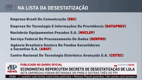 Economistas repercutem decreto de desestatização de Lula (PT)