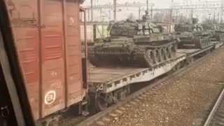 Modified Russian tanks seen heading west towards Ukraine
