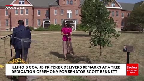 ILLINOIS GOV. JB PRITZKER DELIVERS REMARKS AT A TREE DEDICATION CEREMONY FOR SENATOR SCOTT BENNETT